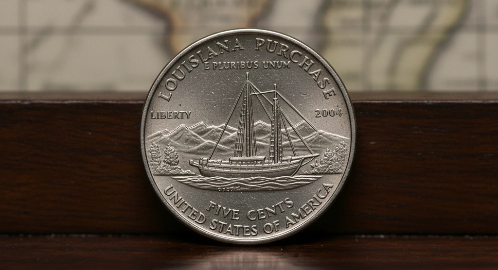 2004 Lewis and Clark nickel showing the Louisiana Purchase design